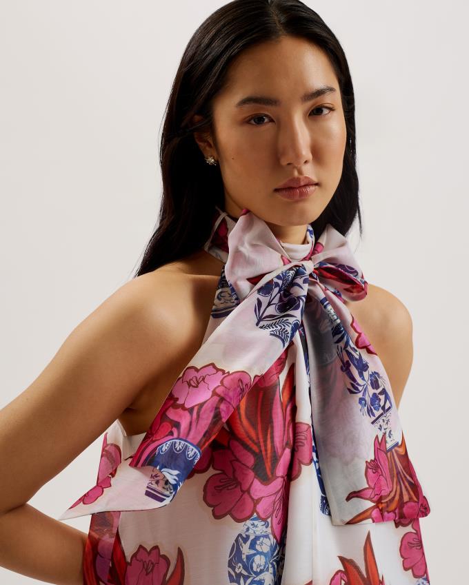 Hauts Ted Baker Sleeveless Printed With Neck Tie Blanche Femme | BNV-48994777